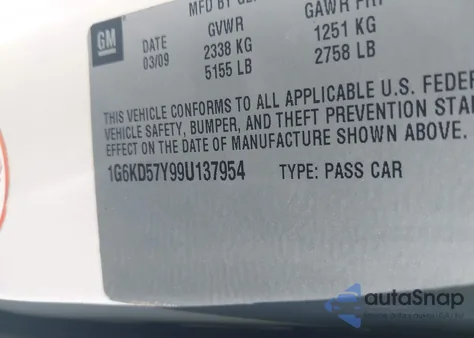 2009 Cadillac Dts 1Sa z USA, uszkodzony, nr VIN 1G6KD57Y99U137954